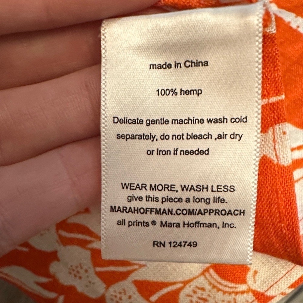 Mara Hoffman Poppy Orange White Floral 100% Hemp Handkerchief Scarf OS - Picture 3 of 9